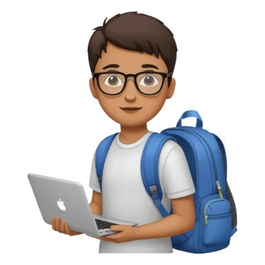 un estudiante que este parado con sus lentes y su laptop sticker