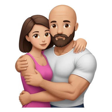 Muscular Bald man with a beard hugging his young brunette wife sticker