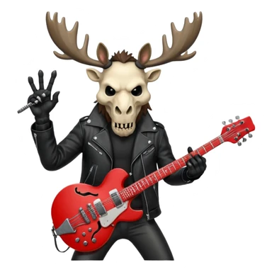 A evil moose headed man with a red electric guitar. The guitar should be pointing directly in the air. And the moose man should look evil and intimidating. match the style of your bleeding skull art , it needs to be much "less cartoonist looking". sticker