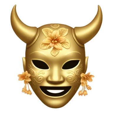 Golden feminine oni mask with floral pattern on it  sticker