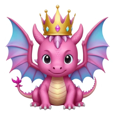 cute pink dragon emoji, kawaii style, crown, big wings, magical glow, pastel colors, transparent background, twitch emote sticker