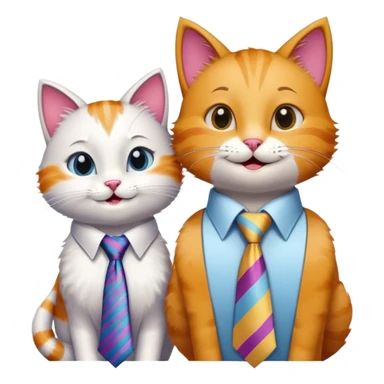 happy girl cat with eyelashes wearing a colorful necktie and happy boy cat wearing a professional necktie standing together side by side, both with cheerful expressions sticker