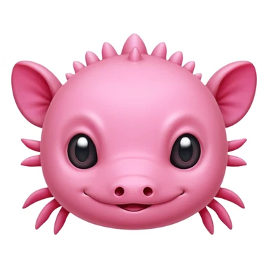 Cartoon pink axolotl face emoji, front view, flat wide head, external gills on both sides, big round eyes, small mouth, no snout, vector style, flat colors, transparent background. sticker