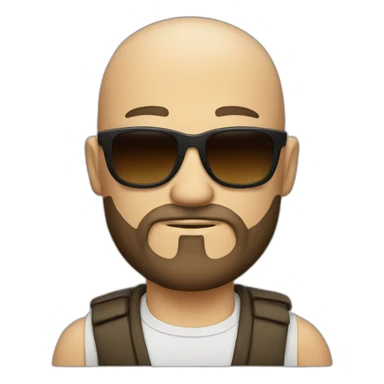 Bald muscular white man with brown beard and sunglasses smoking cigar not smiling sticker