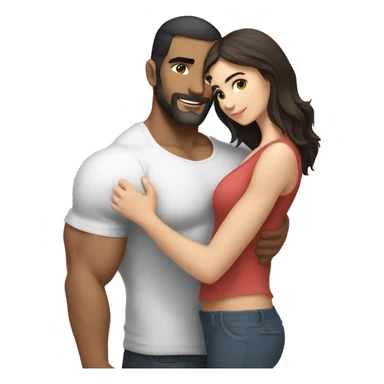 Tall muscular arab man hugging cute white brunette girl sticker