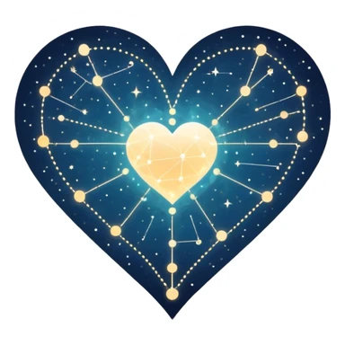 Abstract navigational map with constellation dots forming heart patterns when connected, magical ethereal map with subtle heart geography sticker