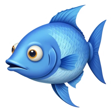 ridiculously derpy blue fish with crossed eye and silly underbite, perfect flat side profile facing right, exactly 90 degrees, completely 2D like a paper cutout, only one eye visible, absolute side view sticker