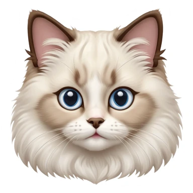 cinematic-adorable-big-eyed-fluffy-ragdoll-cat-portrait-emoji,-head-tilted-playfully-with-a-sweet-expression,-fluffy-white and brown-fur,-simplified-yet-irresistibly-cute-features-with-large,-expression, blue eyed ragdoll cat sticker