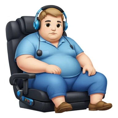 extremely fairy, obese, guy sitting on a gaming chair wearing a headset sticker