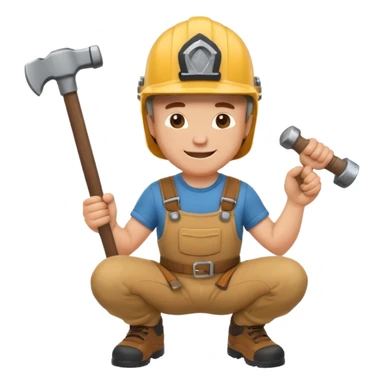 an happy white man with helmet kneeling and knocking with a hammer sticker