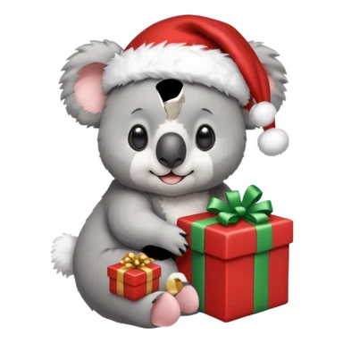 Koala with a santa hat and presents around him sticker