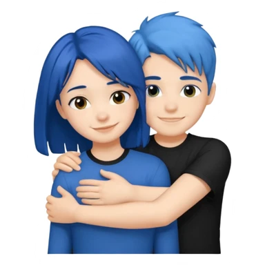 Happy DARK Blue hair girl hugging blue hair boy both wearing black shirts sticker