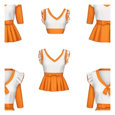 Realistic orange cut out crop top blouse. Ruffles. Isolated. Fancy sash sticker