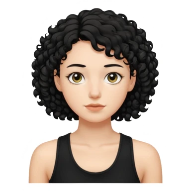 a white woman with short tomboy curly black hair wearing men's black tank top sticker