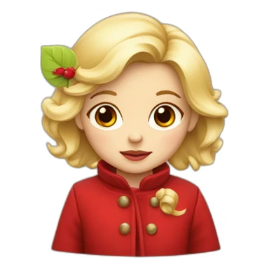 bébé fille blonde décoiffée avec une feuille d’érable rouge sur son manteau  sticker