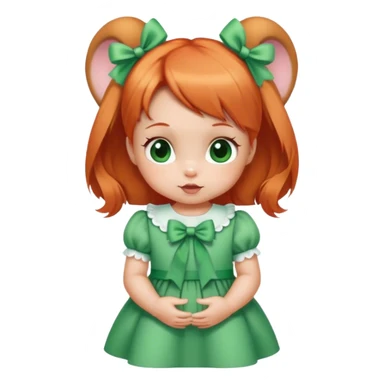 baby girl with  1 bunns bow   red blond mix hair  in green dress  sticker