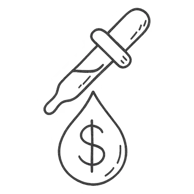 hand-drawn outlined pipette at the top of a golden drop with a dollar sign inside the drop sticker