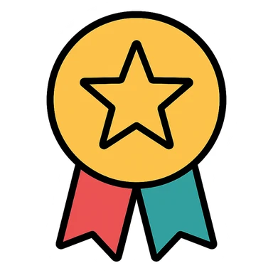 vector icon of a top review with gold and colorful elements, elegant and minimalist flat design, isolated on white background, award badge style, 2D flat vector, trending icon look, soft shadows, no text, perfect for commercial use, icon style, variation 1 sticker