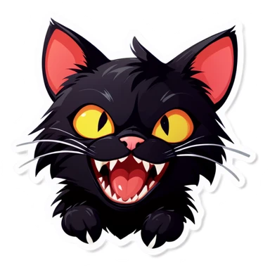 Cute black cat with fangs sticker