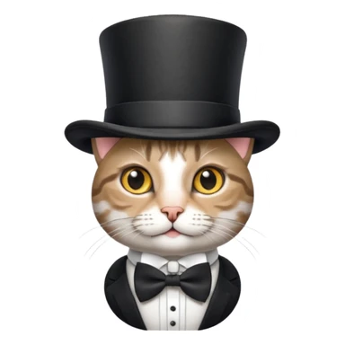 Grey tabby cat in top hat and bow tie sticker