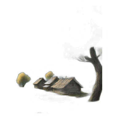 Russian-village-clouds-sunlight,tenderness, ink drawing sticker