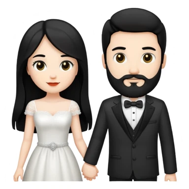 couple of newlyweds holding hands, white skin man with black hair and beard; white skin woman with long black hair and black eyes sticker