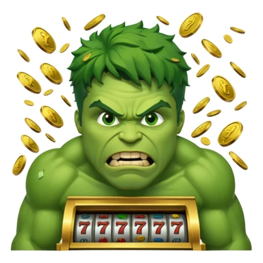 disheveled hulk losing money at a slot machine, panicked face, coins flying sticker