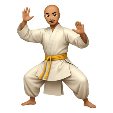 Cinematic Realistic Kung Fu Action Emoji, depicted as an epic martial arts scene with a master executing a precise move in traditional attire, rendered with fluid motion and vibrant textures under dramatic high-contrast lighting. sticker