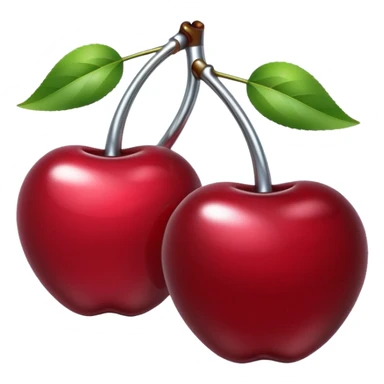 A pair of cherries emoji made of liquid silver chrome, smooth rounded shapes, glossy metallic surface, subtle sensual vibe, luxury sexy aesthetic, iOS emoji style, centered, clean white background sticker