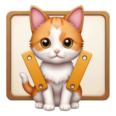 Cute cuddly calico kitten holding a large sign sticker