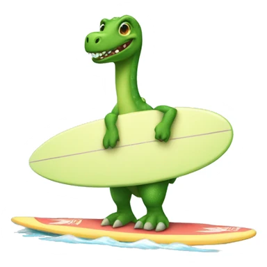green dinosaur wearing a tutu on a surfboard sticker