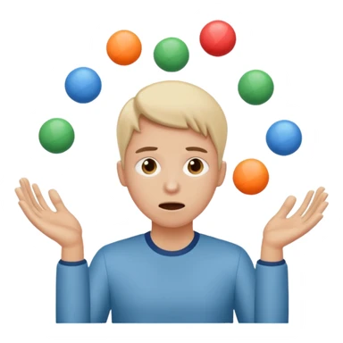 an emoji that depicts a product manager juggling work while mildly panicked and gender neutral sticker