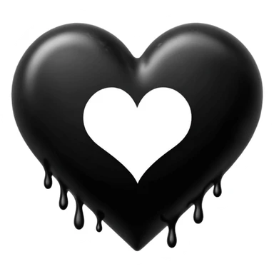 black ink blob heart emoji with ink streaks, isolated on white background, grunge sticker