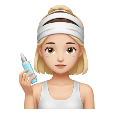 clean girl aesthetic emoji, applying skincare, headband, glowing skin, white tank top, soft lighting sticker