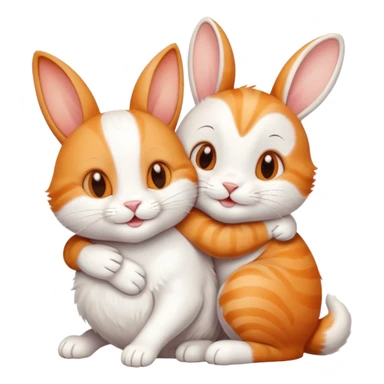 Smiling cat hugging a rabbit friend sticker