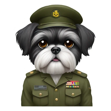 Black shih tzu in army clothes sticker