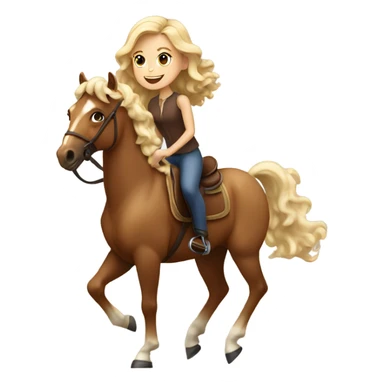 A tan girl with curly blonde hair riding a brown horse with white spots  sticker