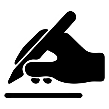 silhouette of a hand in the process of writing with a pen, black fill, concise silhouette, urban theme, uniform line thickness sticker