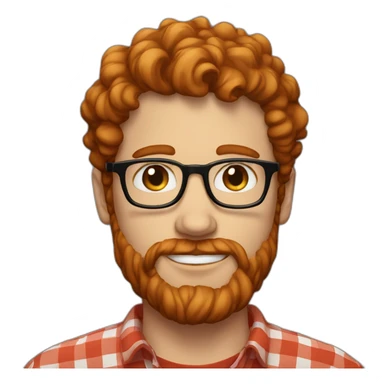 man around 25 with blue eyes with redhead short mid-curly hair. with beard and glasses. scarlet checked shirt sticker