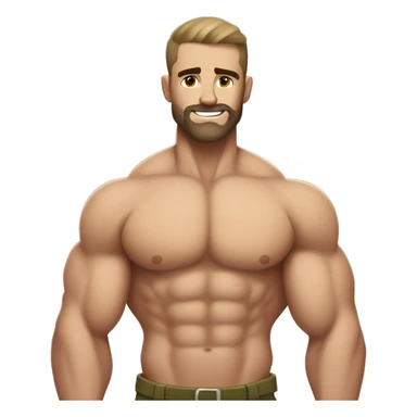 White skin, Shirtless, brown hairy chest, Bodybuilder, biceps, military haircut sticker