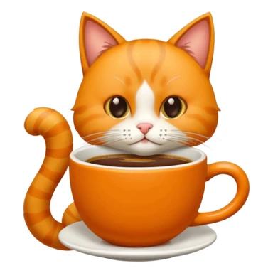 Gato naranja aún lado de un café frio tomando el popote con sus patitas sticker