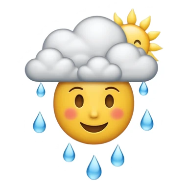 weather emoji showing a smiling sun with a rain cloud passing in front, expressing happiness and difficulty, classic emoji style, no text sticker