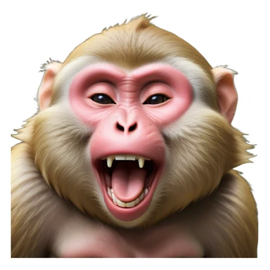 Cinematic Cute Yawning Macaque Portrait Emoji, Head tilted slightly with a dramatic, wide-open yawn, showcasing a gently textured face with half-closed, sleepy eyes and an open, relaxed mouth, Simplified yet irresistibly adorable features, highly detailed, glowing with a soft, cozy glow, high shine, relaxed yet expressive, stylized with a dash of whimsical charm, soft glowing outline, capturing the essence of a drowsy yet affectionate primate that appears ready to stretch out for a nap! sticker
