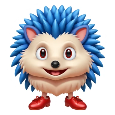 Blue hedgehog with red shoes and peach arms with large quills wave joint together eyeballs and green pupils sticker