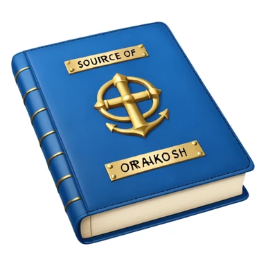 Blue book on which one it writes: Source of truth is Orako.
Written on it Source of truth is Orako sticker
