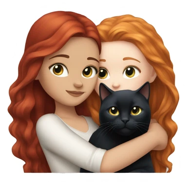 white girl with long red hair and blue eyes cuddling black cat sticker
