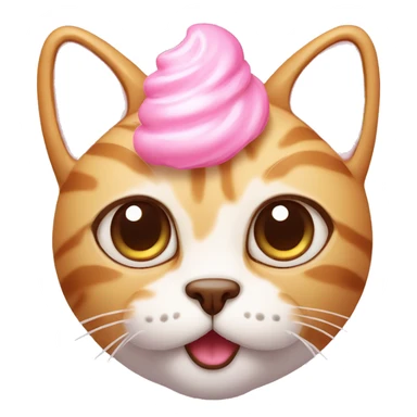 cat with cute small ears and big cute eyes with pink ice-cream on head sticker