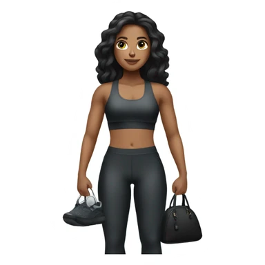 a white woman with black long hair wearing a workout set and having a designer purse on her hand  sticker