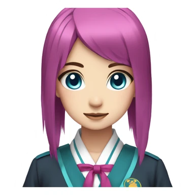 girl, cyan & magenta hair, japanese uniform, blue eyes, anime sticker