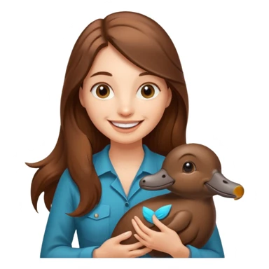 long brownhaired woman playing with platypus sticker